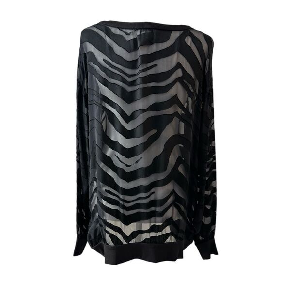 Neiman Marcus Burnout Zebra Sheer Silk Blend Long Sleeve Top Size Extra Large - Picture 3 of 9